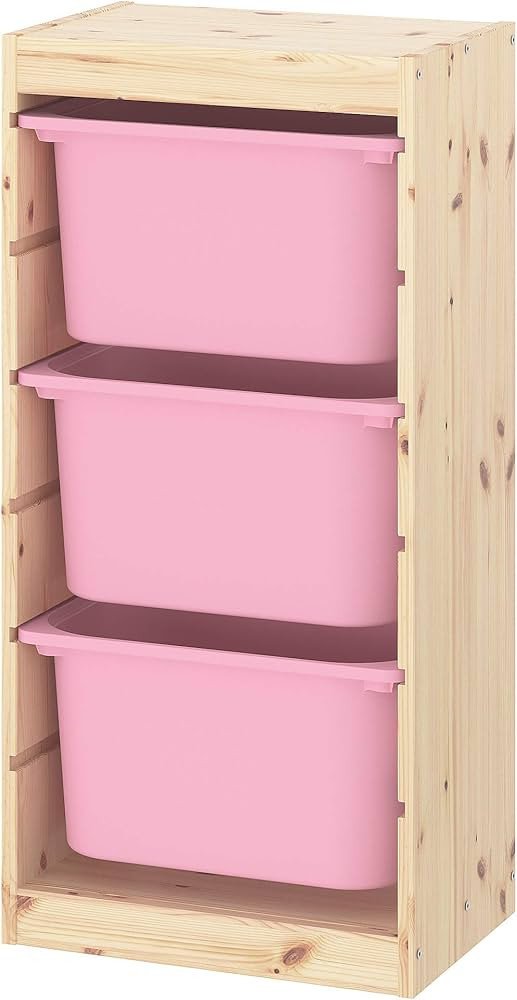 Ikea TROFAST storage combination with boxes, 44x30x91 cm, light white stained pine/pink | Amazon (US)