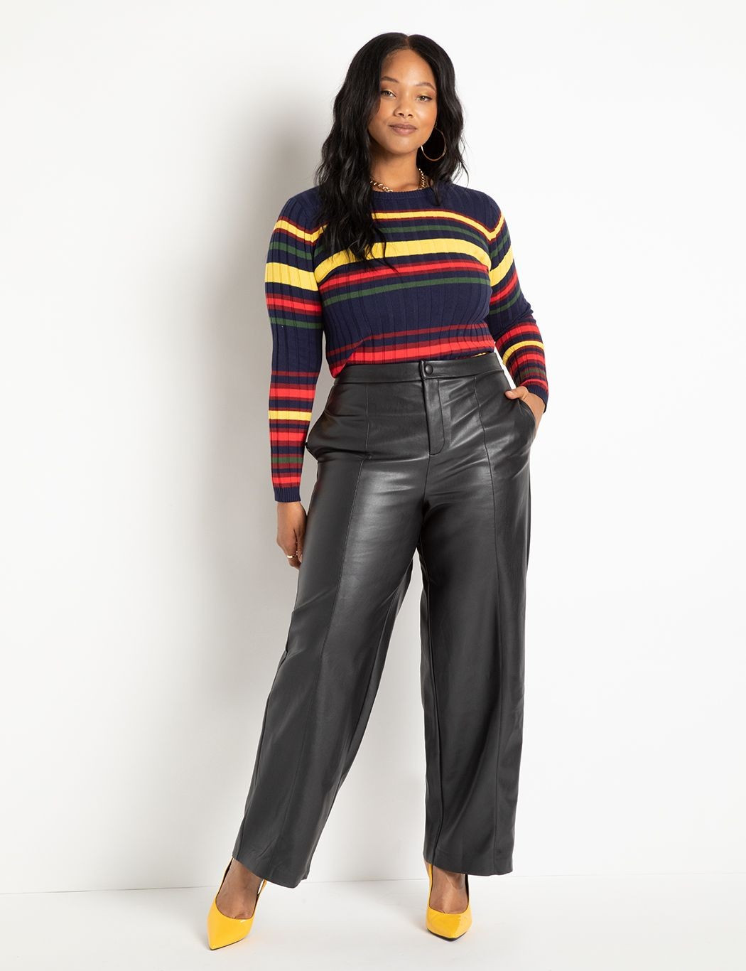 Wide Leg Faux Leather Pant | Women's Plus Size Pants | ELOQUII | Eloquii