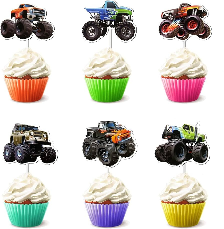 24 Pcs Monster Truck Cupcake Toppers for Boys Girls - Theme Birthday Party Decorations Supplies | Amazon (US)