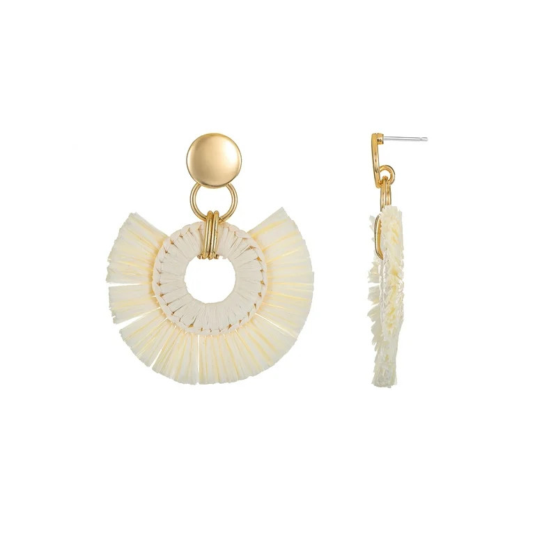 Time and Tru Woven Raffia and Goldtone Earring, Ivory, 1 Pair | Walmart (US)