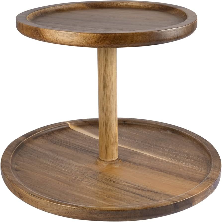 2 Tier Acacia Wooden Lazy Susan Organizer for Kitchen,Turntable for Cabinet,Turntable Organizer f... | Amazon (US)