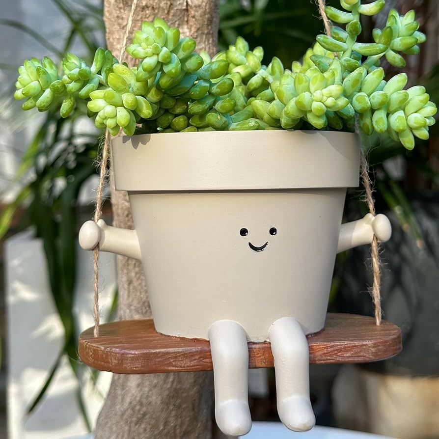 Hanging Planter Swing Face Plant Pot - Cute Resin Head Planters with Drainage Hole Indoor Outdoor... | Amazon (US)