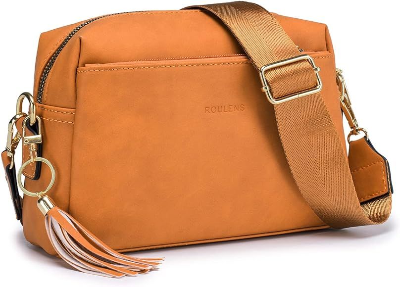 Roulens Triple Zip Small Crossbody Bag for women,Wide Strap Cell Phone Purse Shoulder Handbag Wal... | Amazon (US)
