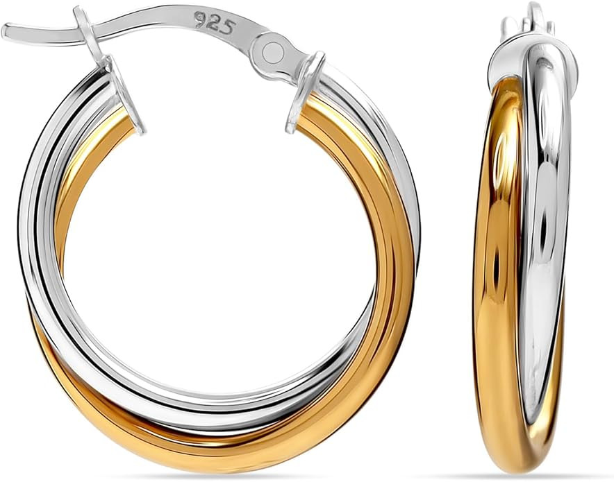 LeCalla 925 Sterling Silver Two-Tone Three-Tone Hoop Earrings Intertwining Round Shape Polished C... | Amazon (US)