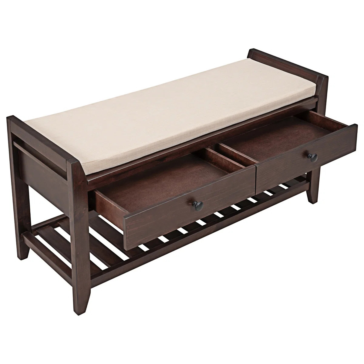 Alexandria Wood Storage Bench, Shoe Rack with Cushioned Seat and Drawers, Multipurpose Entryway S... | Wayfair North America