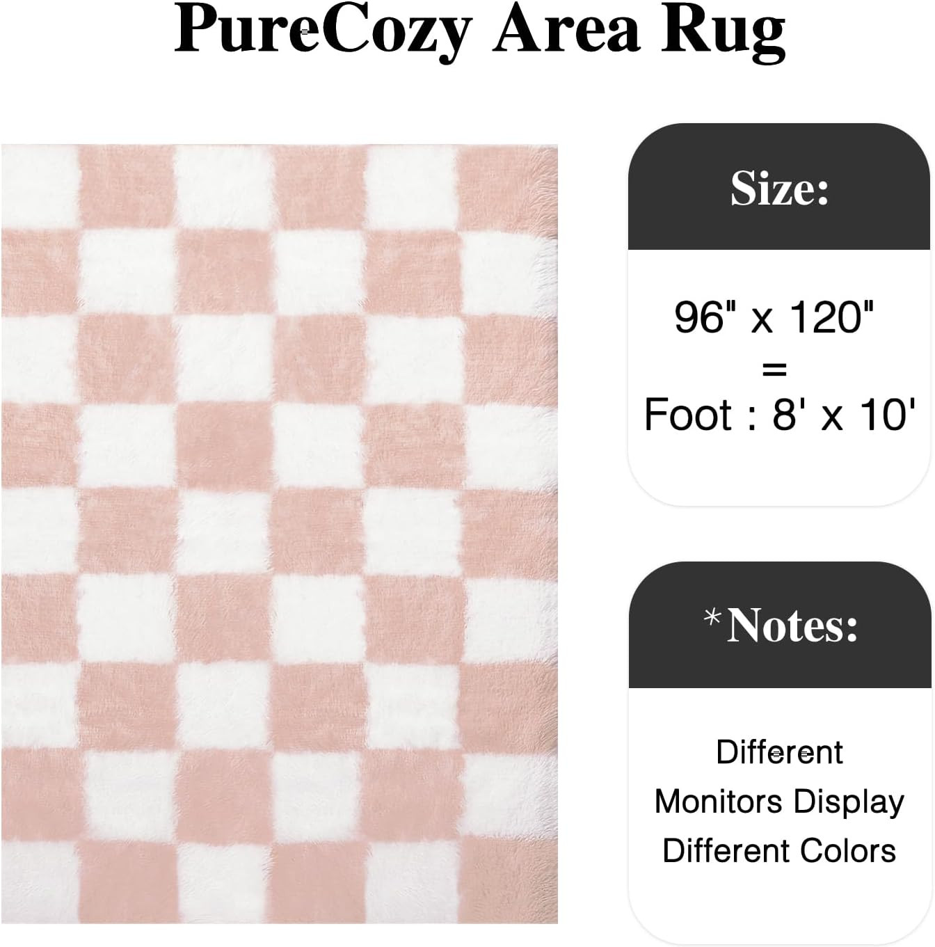 Checkered Rug 8x10 for Living Room, Pink and White Modern Shag Rug Washable Non-Slip Large Area R... | Amazon (US)