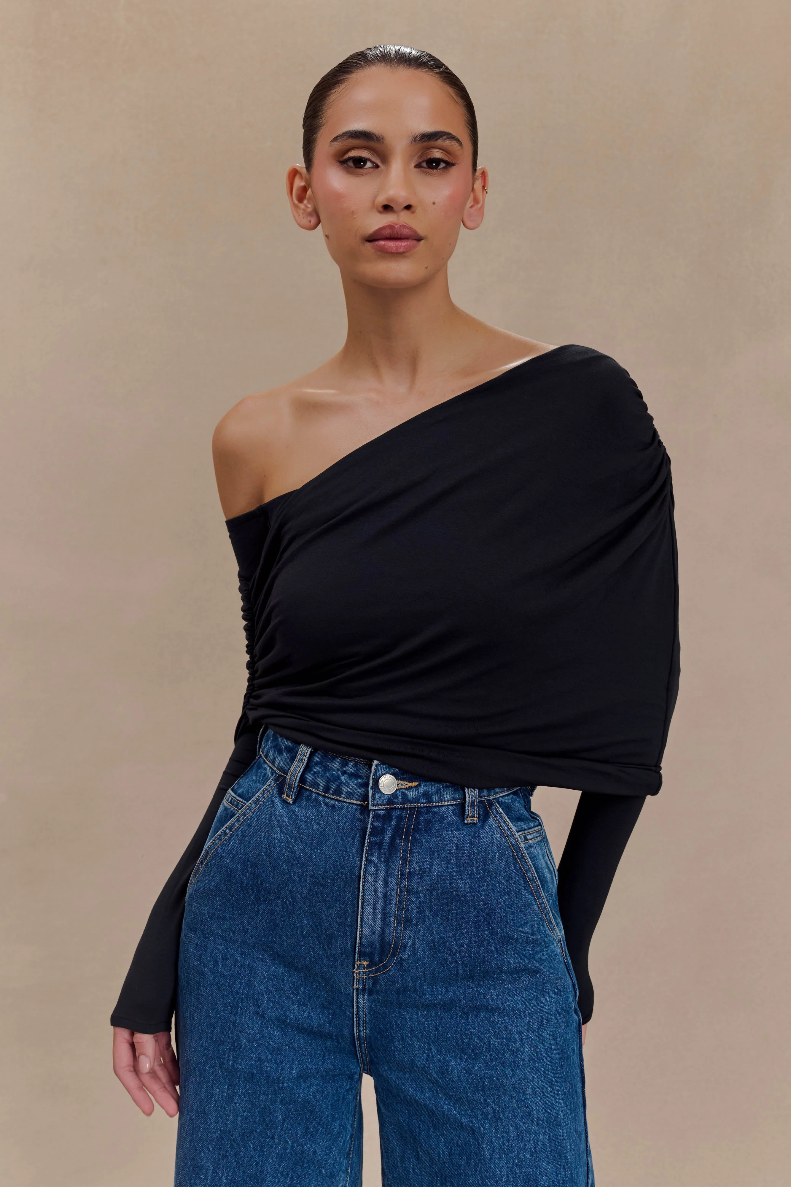 Corinna Modal One Shoulder Top - Black | MESHKI US