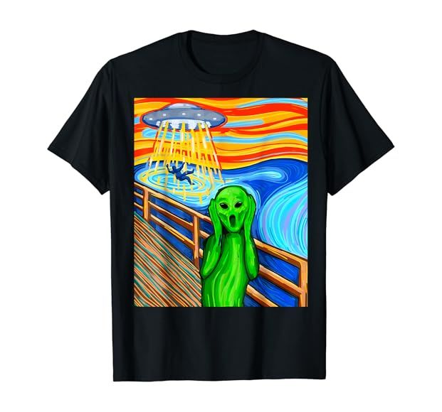 The Scream Humor Funny Alien Lover UFO Believe In Aliens T-Shirt | Amazon (US)