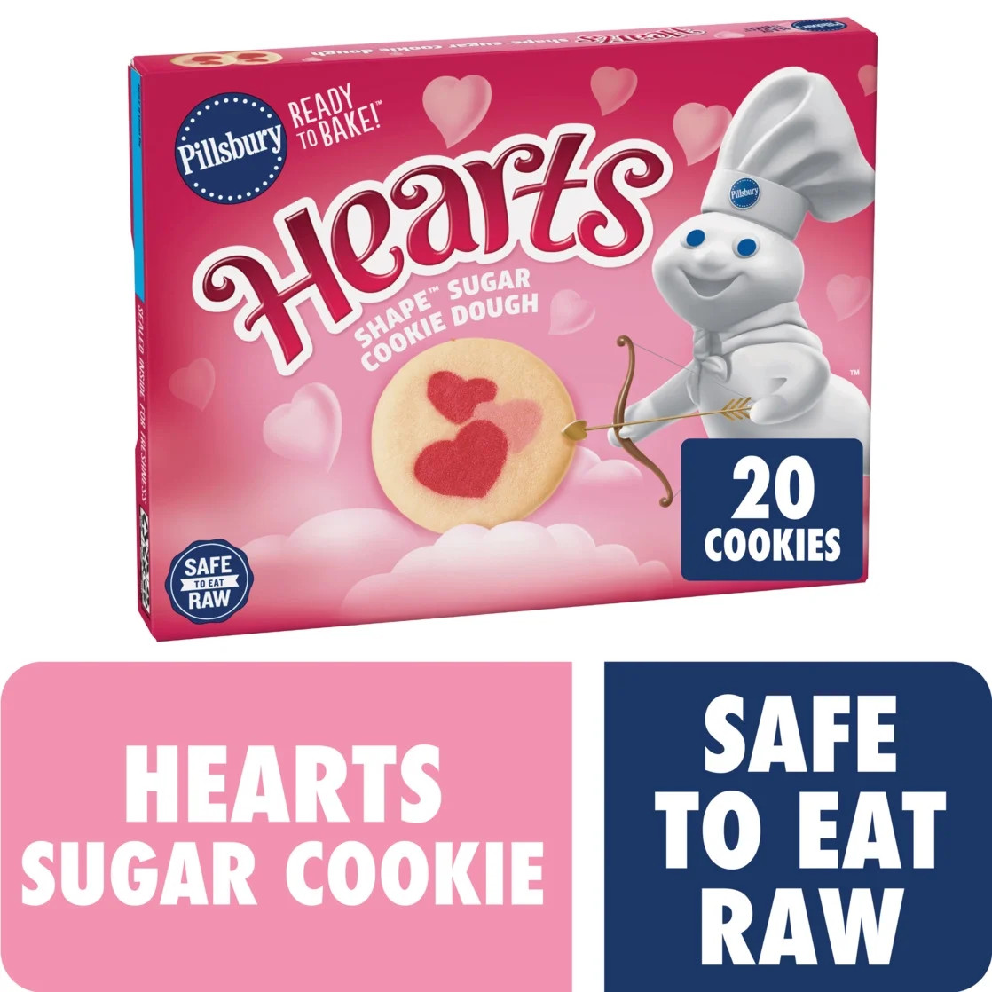 Pillsbury Ready to Bake! Hearts Shape Sugar Cookie Dough, 20 Cookies, 9.1 oz | Walmart (US)