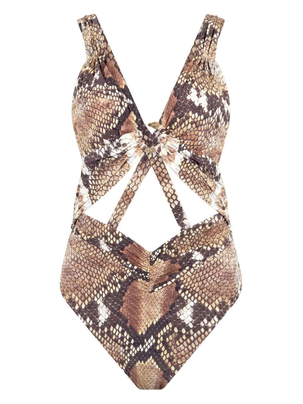 Roberto Cavalli snake-print swimsuit - Brown | Farfetch Global