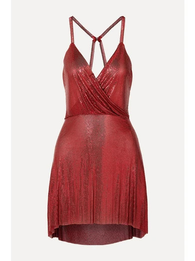 Fannie Schiavoni - Clemence Draped Chainmail Mini Dress - Red | NET-A-PORTER (US)