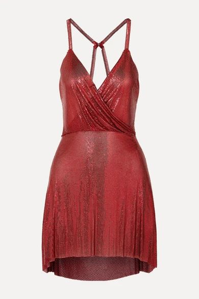 Fannie Schiavoni - Clemence Draped Chainmail Mini Dress - Red | NET-A-PORTER (US)