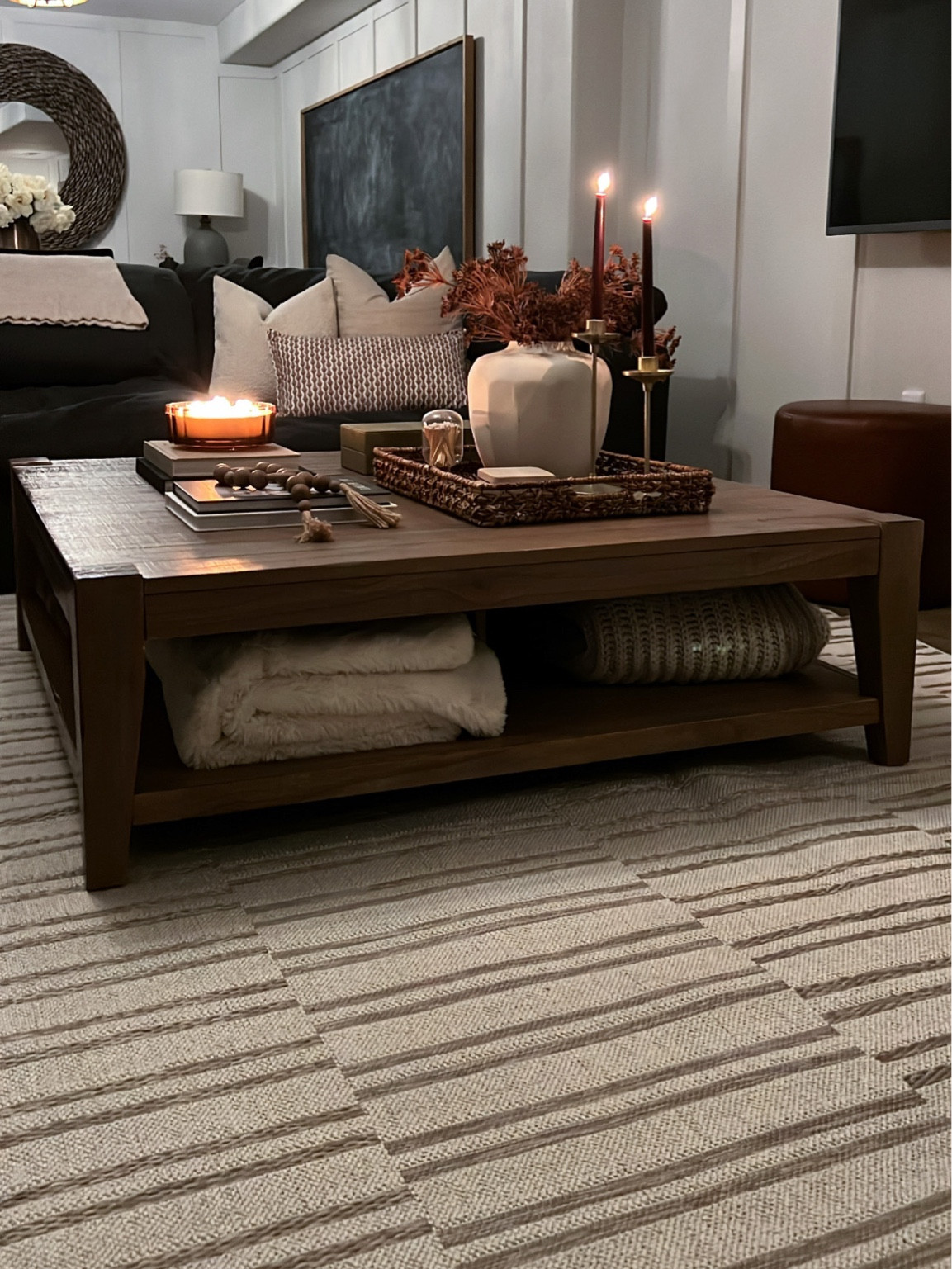 New basement living room rug and decor. I have the size 8x10. This is and indoor/outdoor rug but feels very soft. I added a rug pad beneath for extra comfort. 

#LTKhome