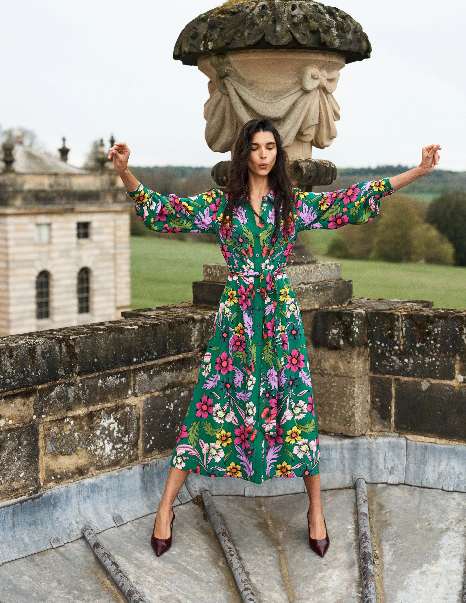 Maeve Occasion Shirt Dress-Jewel Green, Butterfly Bouquet | Boden (US)