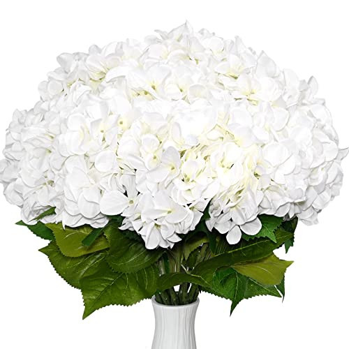 JIFTOK White Hydrangea Artificial Flowers, 10 Pcs Artificial Hydrangea Flowers for Outdoors, Faux Hydrangea Flowers Real Touch, Fake Hydrangeas for Vase Arrangement Home Decor Indoor Wedding Party | Amazon (US)
