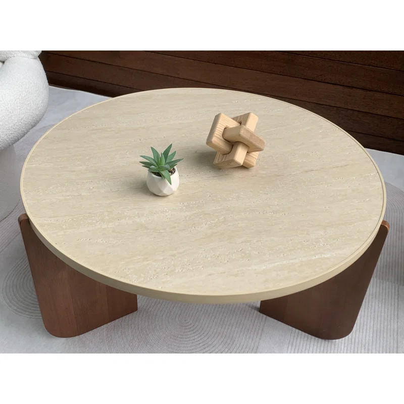 Elegant Round Travertine Texture Coffee Table – 30” Stone Coffee Table, Modern Design, Durabl... | Wayfair North America