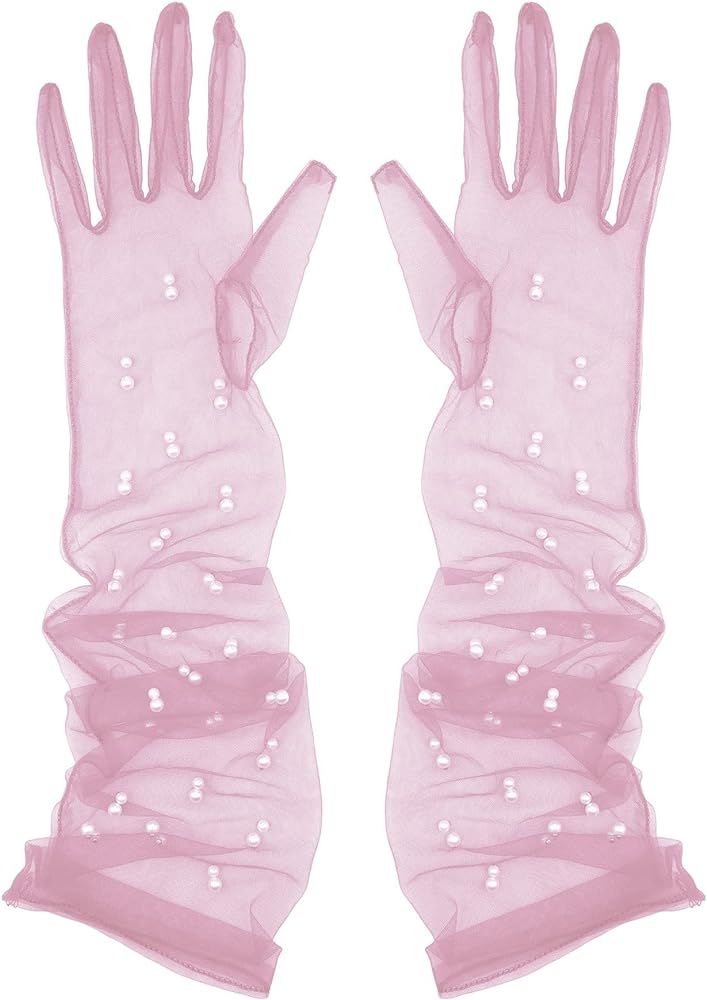 Aniler Women's 21'' Tulle long Wedding Bridal Gloves Elbow Length Sheer Gloves Long Opera Party G... | Amazon (US)