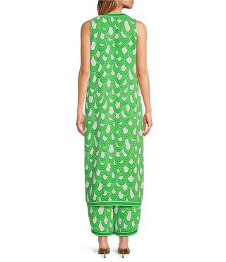 Woven Printed V-Neck Sleeveless Button Front Slice Tunic | Dillard's