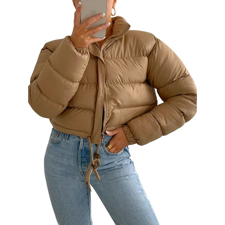 Blotona Womens Juniors Cropped Quilted Puffer Jacket Coats Stand Collar Zipper Padding Warm Light... | Walmart (US)