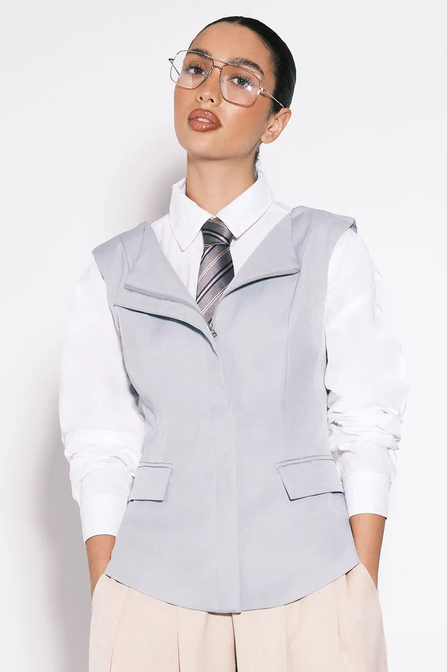 Blue Longline Boat Neck Tailored Top | Boohoo USA | boohoo (US & Canada)