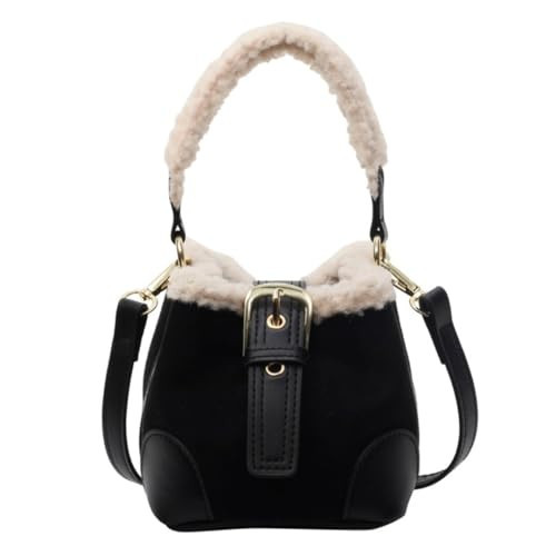 Mini Suede Bucket Bag for Women Faux Leather Tote Handbag Furry Purse Fluffy Crossbody Shoulder Bag Vintage Phone Purse (Black) | Amazon (US)