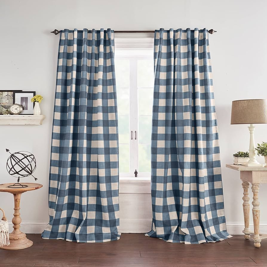 Elrene Home Fashions Farmhouse Living Grainger Buffalo-Check Blackout Window Curtain, Living Room... | Amazon (US)