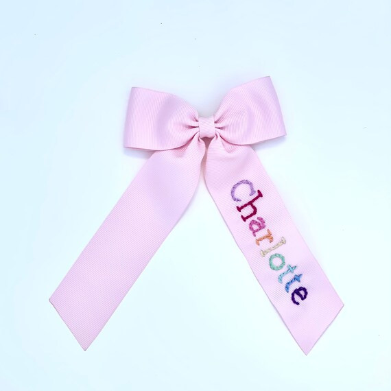 Rainbow Name Hand-embroidered Bow - Etsy | Etsy (US)