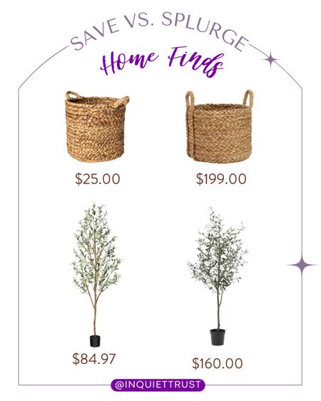 Check out these affordable alternatives for a hand-woven tote basket and a faux plant. They are such a steal!
#savevssplurge #lookforless #homedecor #homeaccent

#LTKSeasonal #LTKhome #LTKstyletip