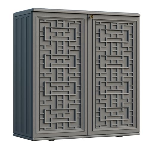 Mrosaa Indoor Outdoor Storage Cabinet Waterproof with Shelf,Plastic Storage Sheds Outdoor Cabinets for Patio/Garden/Backyard, Size 34.3''L*15''W*36.2''H（Gray） | Amazon (US)