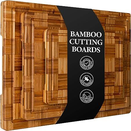 Extra Large Bamboo Cutting Boards, (Set of 3) Chopping Boards with Juice Groove Organic Bamboo Wo... | Amazon (US)