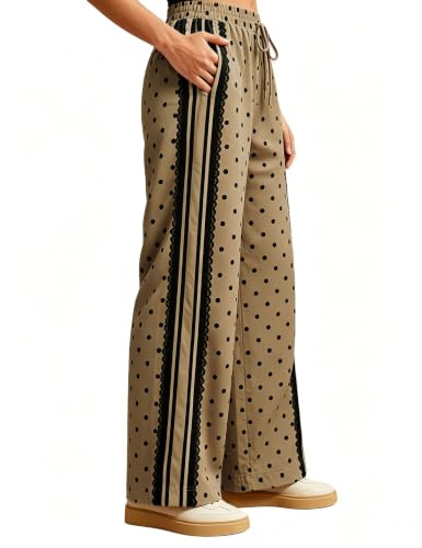 Yeokou Women's Wide Leg Pants Polka Dot Lace Striped High Waisted Casual Track Pants with Pockets... | Amazon (US)