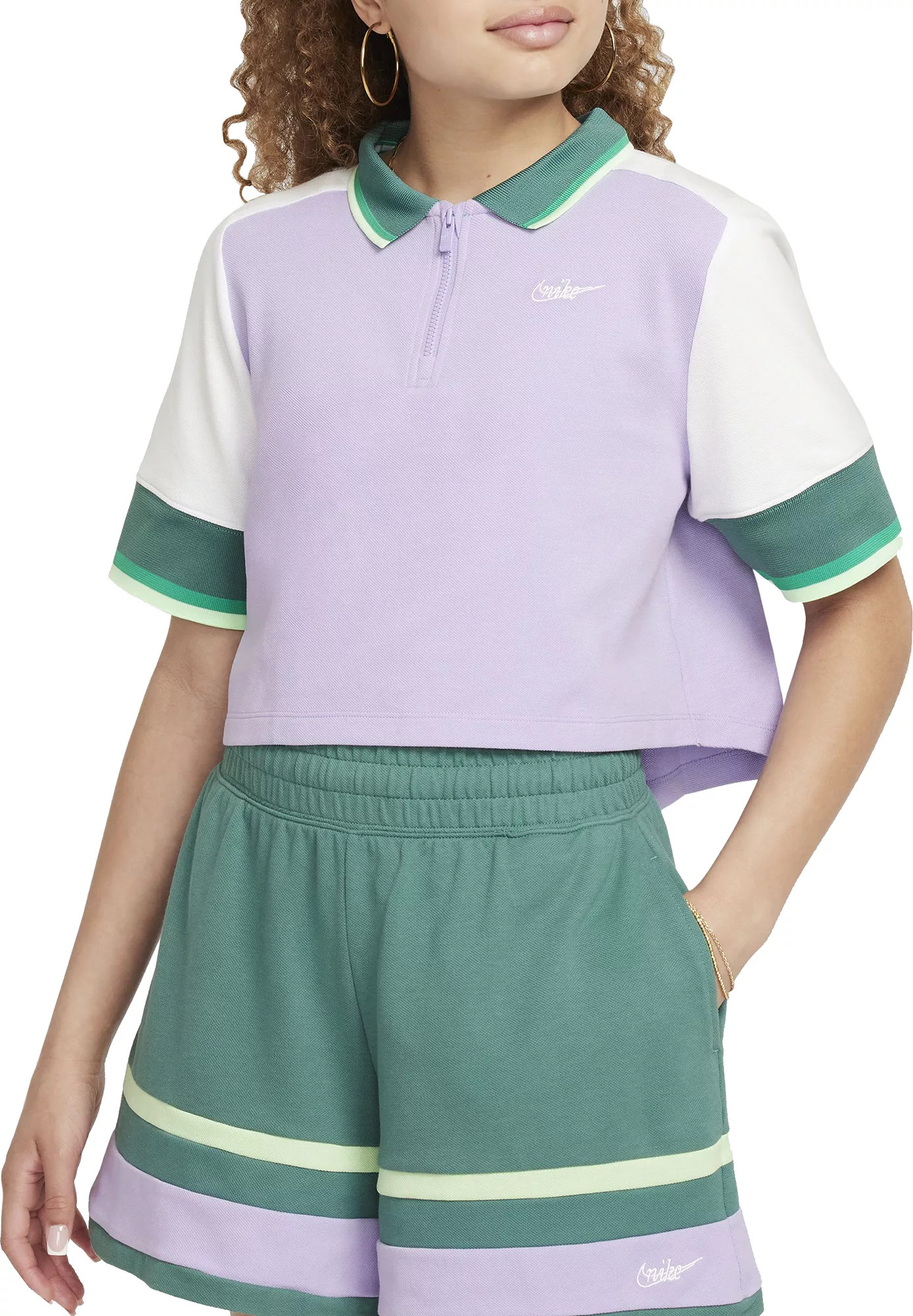 Nike Girls' Sportswear Cropped 1/4-Zip Polo, Large, Hydrangeas/White | Dick's Sporting Goods
