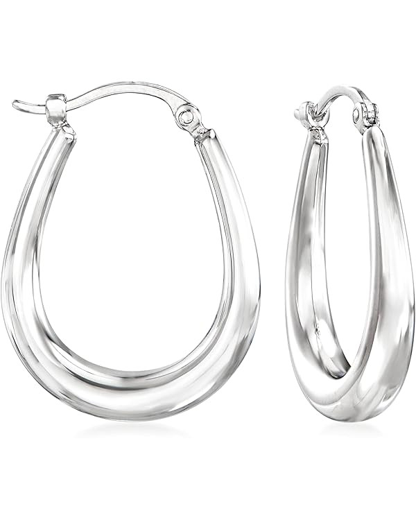 Ross-Simons 14kt White Gold Tapered Hoop Earrings | Amazon (US)