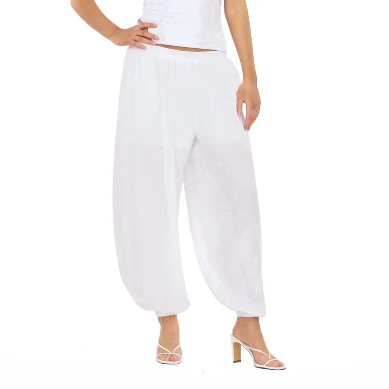 Forever 21 Women\u2019s Balloon Pants, Relaxed Pull-On Wide Leg Bottoms with Gathered Tapered Hem... | Walmart (US)