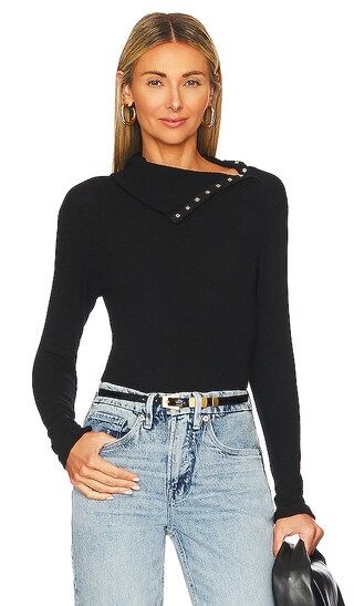 Sweater Knit Split Collar Top in Black | Revolve Clothing (Global)