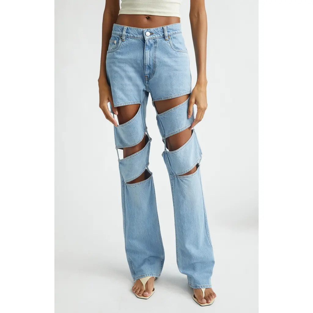 Coperni Spiral Straight Cut Jeans in Blue Light Blue at Nordstrom, Size 10 Us | Nordstrom