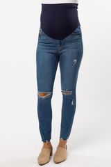 Blue Ripped Knee Maternity Skinny Jeans | PinkBlush Maternity