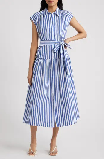 Tie Waist Cap Sleeve Midi Dress | Nordstrom