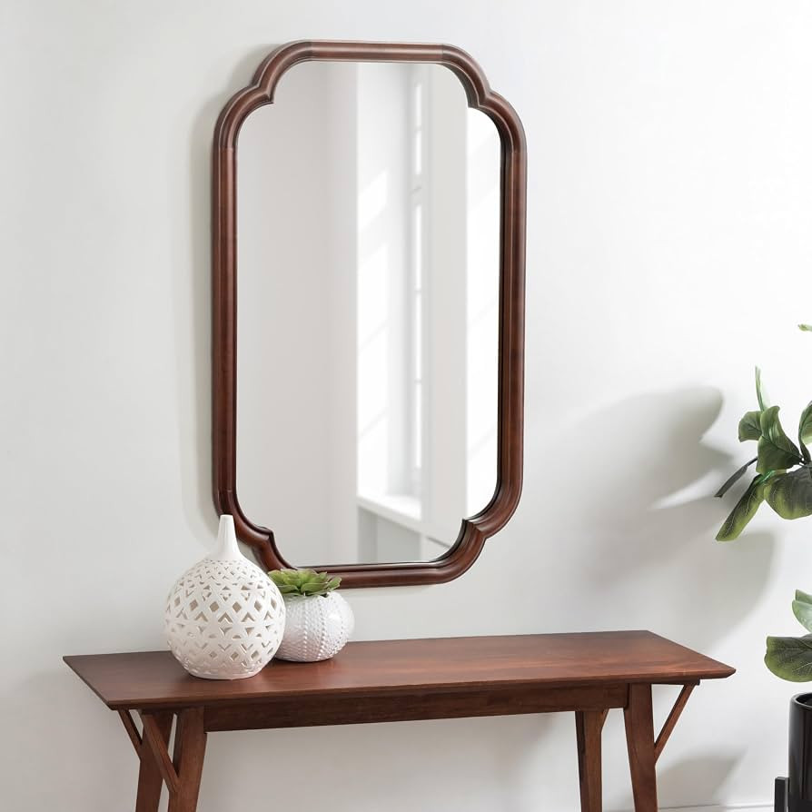 Kate and Laurel Glenby Traditional Scalloped Wall Mirror, 24 x 36, Walnut Brown, Wooden Farmhouse... | Amazon (US)