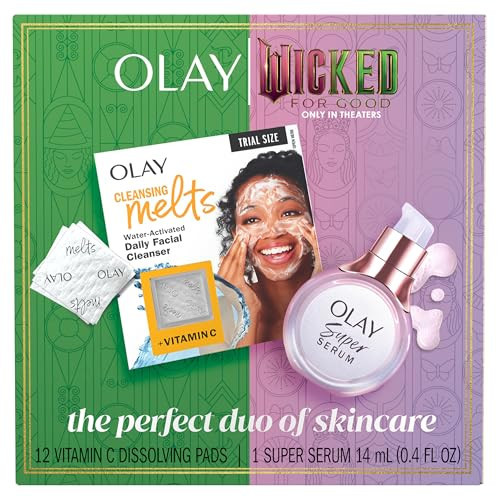 Olay x Wicked: For Good: Perfect Duo Skin Care Set, Skin Care Gift Set, 2pc, Vitamin C Cleansing Melts 12 Count, Super Serum Trial Size 0.4 FL OZ | Amazon (US)