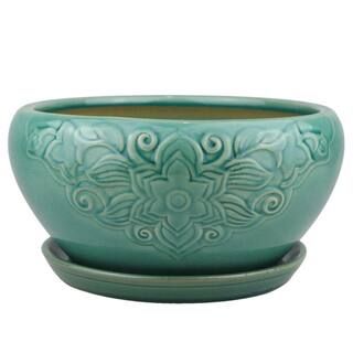 10 in. Teal Florelle Ceramic Bowl Planter | The Home Depot