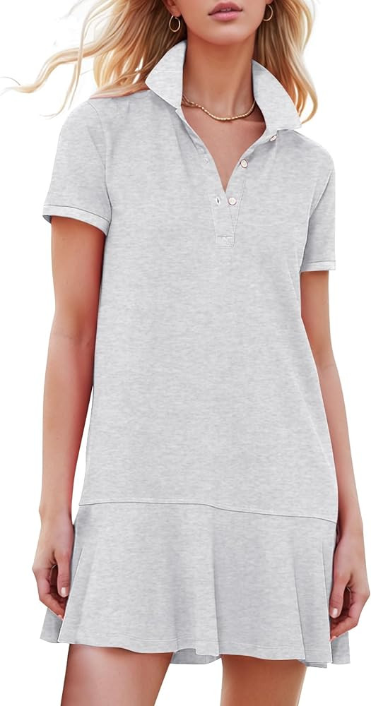 Kissonic Women's Polo Dress Short Sleeve V Neck Ruffle Hem Casual Summer Golf Tennis Mini Shirt D... | Amazon (US)