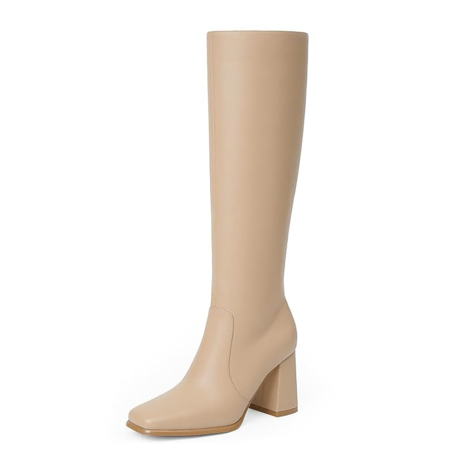 Modatope Knee High Boots Women Chunky Heel Square Toe Tall Boot for Women High Heel Side Zipper L... | Amazon (US)