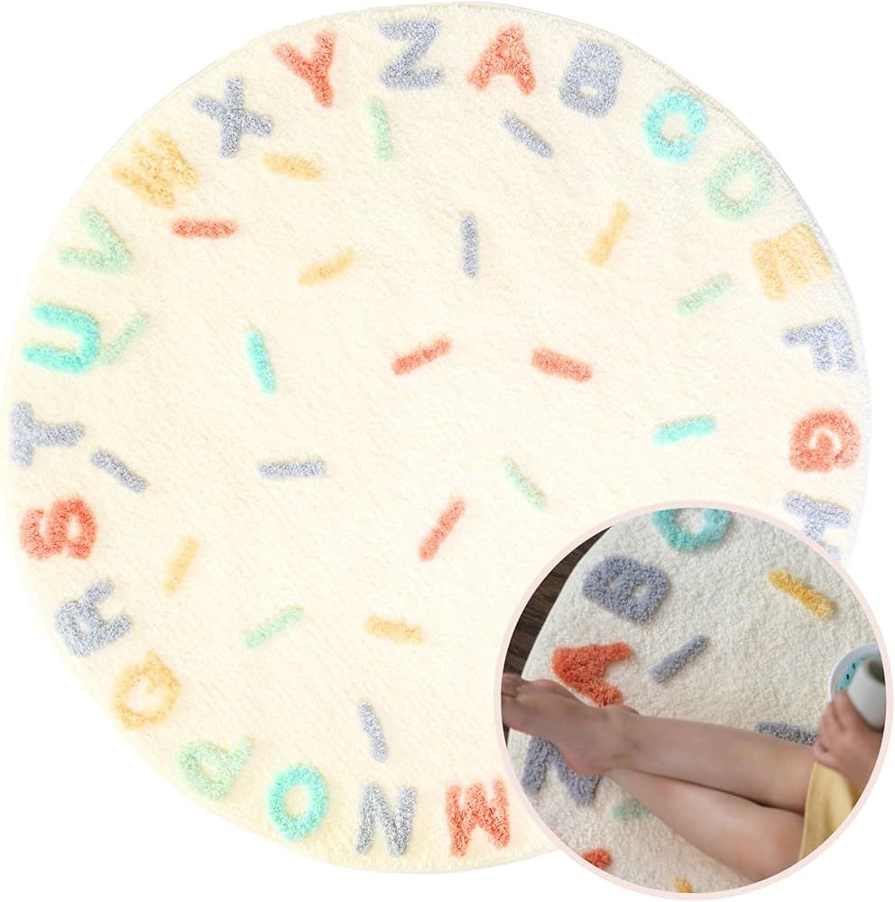 hello sweet Ripples, ABC Rug for kids room - 39.4 in Diameter Round Nursery Rug - Washable, Hand Tufted Non-Slip Polyester Alphabet rug ABC Mats for Floor Babies for Nursery, Childrens Room & Playroom | Amazon (US)