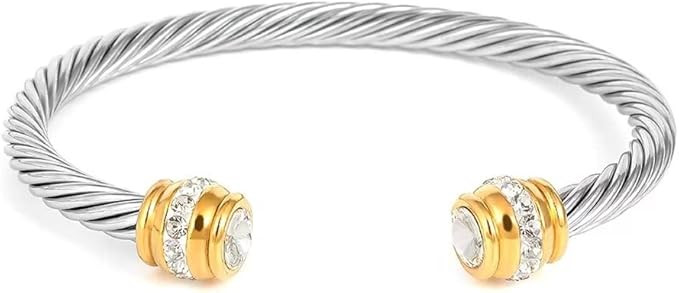 Birthstone Cable Bangle Bracelets for Women, Stainless Steel Twisted Cable Wire Bracelet for Teen... | Amazon (US)