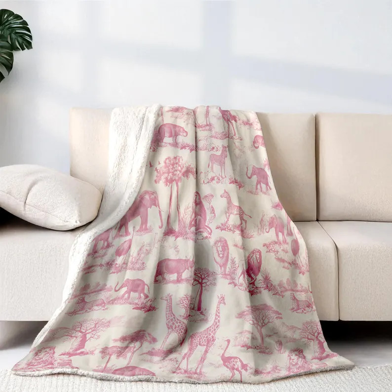 Pink Safari Nursery Blanket Baby Girl Room Decor Toile Giraffe Blanket Crib Bedding Toddler Blank... | Etsy (US)