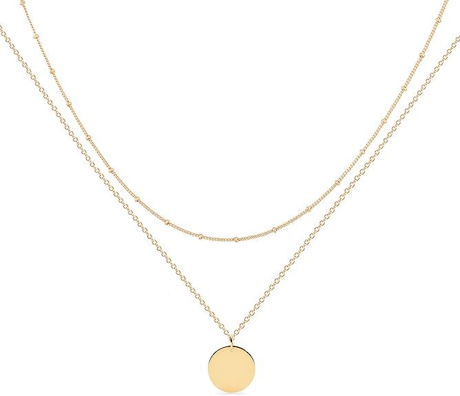 MEVECCO Layered Heart Necklace Pendant Handmade 18k Gold Plated Dainty Gold Choker Arrow Bar Laye... | Amazon (US)