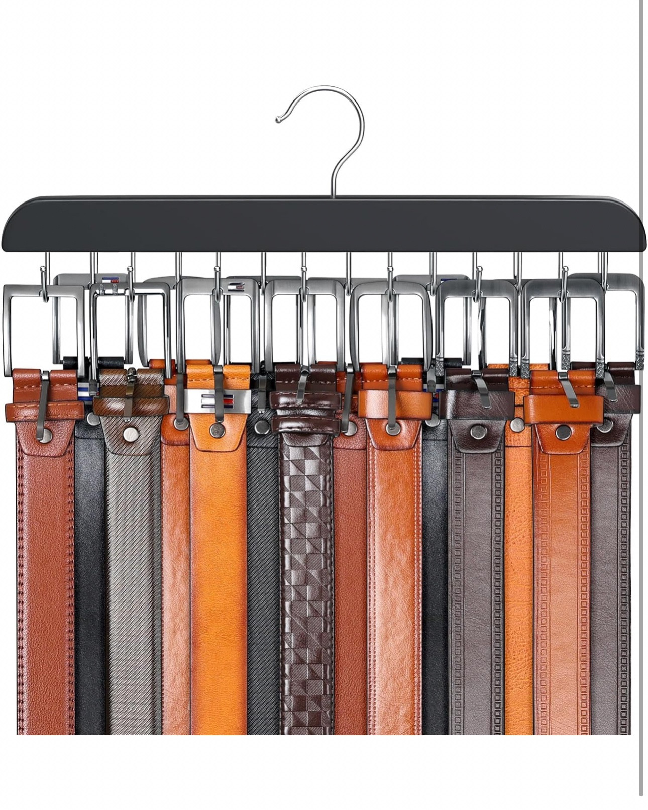 Belt Hanger for Closet Max 42 Belts, Sturdy Wood Belt Rack Closet Accessories with 14 Hooks Belt Organizer for Closet Organizers and Storage -Black 1 Pack

#LTKHome #LTKBeauty #LTKFindsUnder50