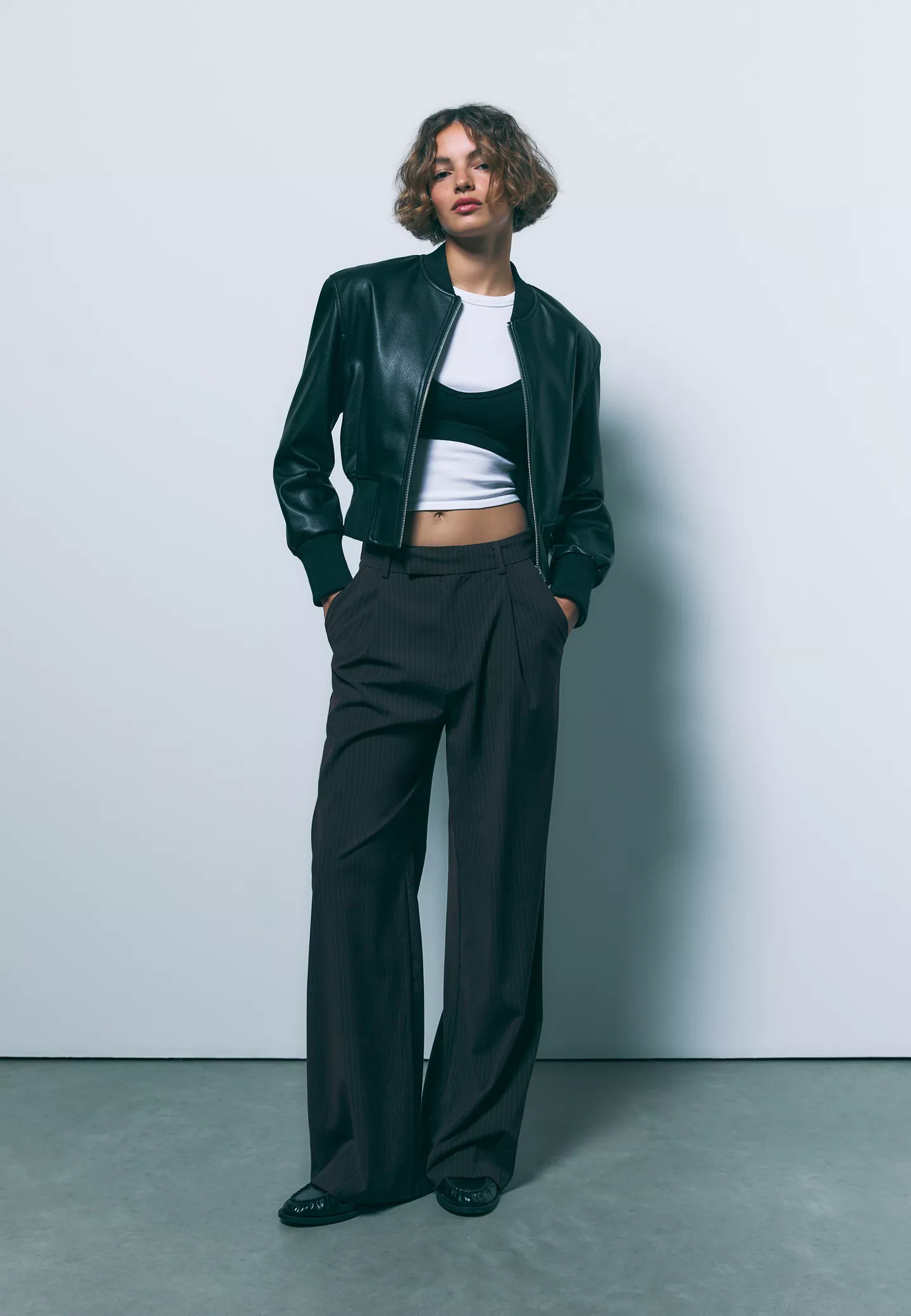 Leather effect bomber jacket with shoulder pads - Women's fashion | Stradivarius United Kingdom | Stradivarius (UK)