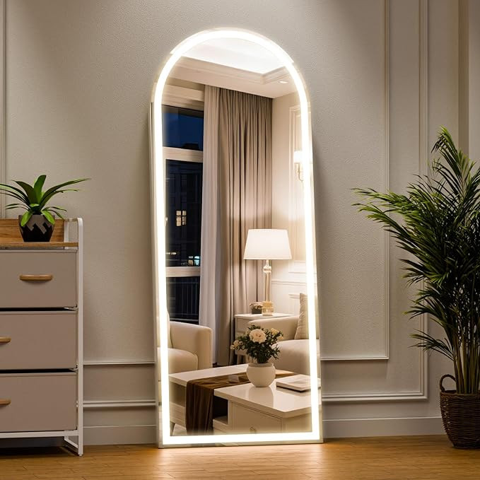 LED Arched Full Length Mirror with Lights 63"x20" - Lighted Floor Mirror with Dimming & 3 Color L... | Amazon (US)